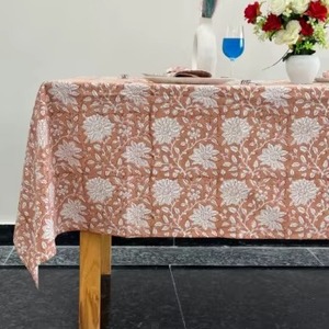 Handmade Hand Block Printed 100% Cotton <b>Square</b> <b>Tablecloth</b> Modern Floral Design Custom Sizes Table Cover for Dining Parties - Product Image 1