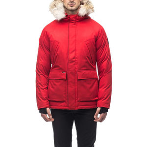 Men's Olive <b>Green</b> Hooded Puffer Jacket <b>Fur</b> Trim Waterproof Canvas Plus Size Long Casual Winter Coat Polyester Wadding Standard - Product Image 3