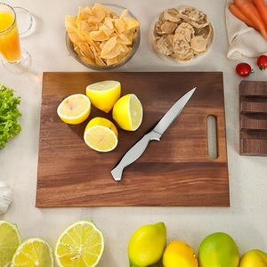 Planche à découper rectangulaire en bois d'acacia de qualité supérieure avec rainure pour les jus, épaisse, durable, compatible couteaux, idéale pour la préparation et le service - Product Image 2
