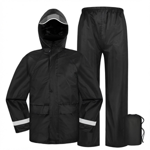 Combinaison de pluie imperméable en gros, 2 pièces (veste et pantalon) avec bandes réfléchissantes, légère et portable, pour adultes - Product Image 1