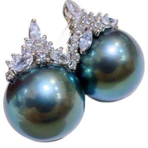 Manufacturer Wholesale 925 Pure <b>Silver</b> Classic Square Sugar Natural <b>Pearl</b> <b>Earrings</b> 12-13mm Round with Strong Light Slight Flaws - Product Image 4