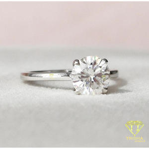 Bague élégante classique en argent 925 avec diamant de laboratoire taille ronde, bijou de fiançailles pour femme - Product Image 3