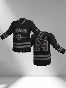 Long Sleeve Hockey Style <b>Jersey</b> Mens Black Grey Stripe Streetwear Shirt V Neck Oversized Fashion Top Blank Custom - Product Image 3