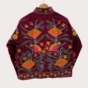 Velvet Jacket Handcrafted Floral Embroidery Winter <b>Coat</b> Bohemian Ethnic Luxury Outerwear Factory Price Bulk Order - Product Image 4