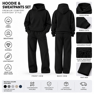 Conjunto de Sudadera con Capucha Oversize Negra y Pantalones Anchos para Mujer, Estilo Minimalista, Holgado, Casual, Ropa Deportiva Urbana - Product Image 4