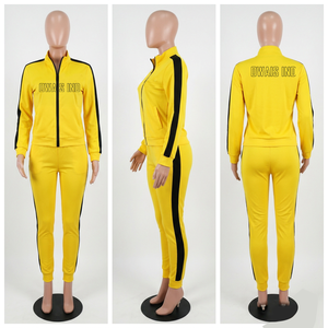 Women <b>Purple</b> <b>Velvet</b> Tracksuit Set Stand Collar Zip Up Top Letter Print Side Stripe Ankle Length Pants Sporty Two Piece - Product Image 6