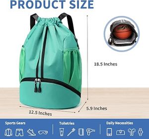 Canvas <b>Drawstring</b> <b>Backpack</b> Side Mesh Pockets Zippered Bottom Compartment 30-40L Model SB06 for Sports - Product Image 2