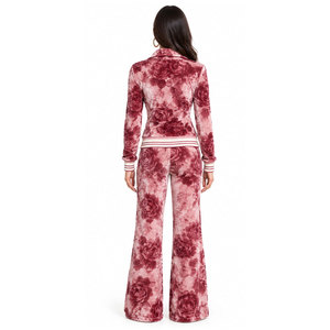 Ensemble de survêtement imprimé floral pour femmes, manches longues, fermeture éclair sur le devant, tenue décontractée d'automne, sweat-shirt et pantalon - Product Image 3