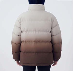 Chaqueta Acolchada de Invierno para Mujer con Cuello Alto, Color Degradado, Manga Larga, Cierre de Cremallera, Relleno Grueso de Poliéster - Product Image 3