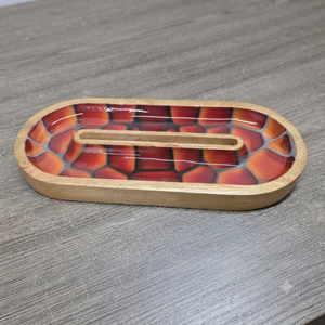 Plateau en bois fait main avec incrustation de résine mosaïque rouge, plat de service décoratif, organisateur polyvalent moderne pour Diwali et mariage, amovible - Product Image 1