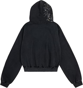 High Quality Custom Print Embroidered Logo Oversized 2 Piece <b>Zip</b> Up Autumn Winter Wear Women Rhinestone Hoodie With OEM Service - Product Image 2