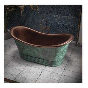 Bañera de Cobre Independiente de Lujo con Pátina Verde, Acabado Antiguo Hecho a Mano, Elegante Bañera Ovalada para Proyectos de Hoteles y Villas - Product Image 3