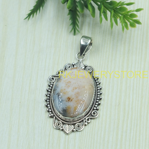 Natural Dendrite <b>Opal</b> Silver Pendant Handmade Vintage Oval Gemstone Jewelry Designer BohoStatement Healing <b>Necklace</b> Gift for Her - Product Image 4