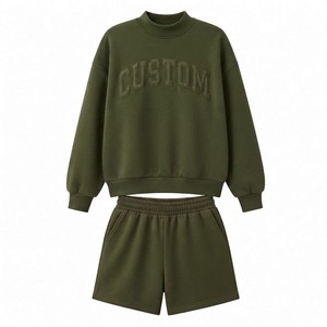 Ensemble décontracté pour femme : Sweat-shirt doux à col montant oversize et manches longues, coupe décontractée, avec mini-short assorti - Product Image 3
