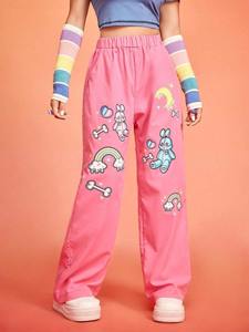 Pantalones Anchos Rosas con Estampado de Dibujos Animados, Cintura Alta Elástica, Estilo Y2K, Pantalones Holgados de Poliéster Transpirable para Mujer - Product Image 6