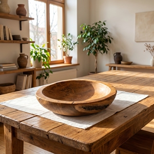 Tazón Poco Profundo de Madera de Teca Hecho a Mano de Primera Calidad, Borde Natural, Minimalista, Ecológico, Duradero, Sostenible, Color Personalizado - Product Image 2