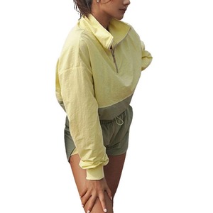 Custom Oem Hoodies Gym Wear <b>Half</b> <b>Zip</b> Pullover Tracksuit Jogging Women Crop Top Windbreaker <b>Jacket</b> Two Piece Pants Set - Product Image 4
