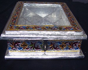 Lowellcraft Handcrafted Copper Enamel Tray <b>Rectangular</b> Silver-Plated Folk Art Collectible Embossing Printing Dry Fruit Gift - Product Image 3