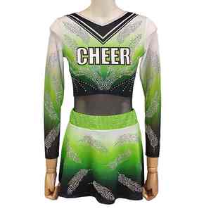 Tenue d'équipe respirante en mélange de spandex de haute qualité avec accents de diamants de qualité supérieure, uniforme de cheerleading orné de strass - Product Image 1