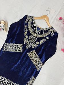 Ensemble Kurta Palazzo en velours pur brodé à manches longues, style tendance, robe/tenue de soirée, costumes Punjabi pour femmes - Product Image 2