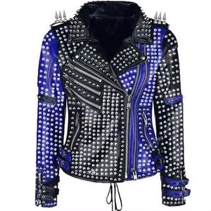 Blue Punk Style Zippers Leather Motorcycle Jacket Men Plus Size O-Neck Zipper Regular Sleeve Winter Slim Fit Waterproof - Product Image 1