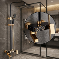 Colonne de douche murale de luxe noir et or à 4 fonctions avec pommeau de pluie et mitigeur pour villa