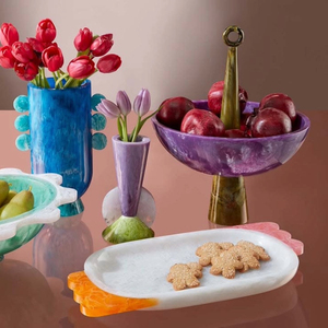 Bol sur piétement effet marbre violet, fait main, contemporain, décoratif, pour servir et exposer - Product Image 4