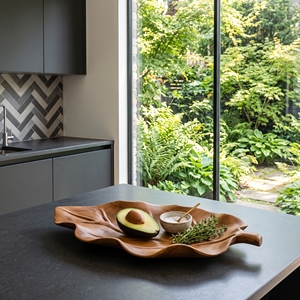 Ensemble d'ustensiles de cuisine en bois de teck massif de qualité alimentaire, plateau en forme de feuille, ustensile de préparation culinaire artisanal en bois, artisanat balinais - Product Image 4