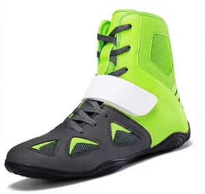 Zapatos de Entrenamiento de Boxeo de Alta Calidad, Calzado Deportivo Transpirable, Zapatos de Boxeo de Caña Alta, Verde Gris, PU - Product Image 4