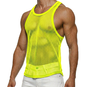 Camiseta sin mangas de malla color borgoña para hombre, cuello redondo, color sólido, transpirable, de secado rápido, deportiva, informal, para fitness. - Product Image 6