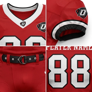 Custom High Visibility Red American Football Uniform Set Spandex Mesh Jersey Short V-neck <b>Padded</b> <b>Pants</b> Adult Printed Front 4-way - Product Image 3