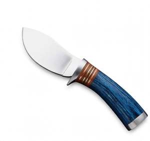 Herramienta utilitaria para exteriores de acero satinado hecha a mano con punta de caída, mango de madera azul y espaciador de exhibición en capas - Product Image 1