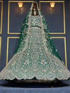 Nouvelle collection Net Bridal Lehenga avec pierre Jarkan complète, Dupatta lourd, Big Flair et chemisier long dans des couleurs riches et sombres - Product Image 2