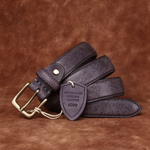 Ceinture rétro en cuir de vachette lavé à l'eau pour femme, double face, style vintage, tendance, avec fil de couture en cuivre pour jeans - Product Image 3