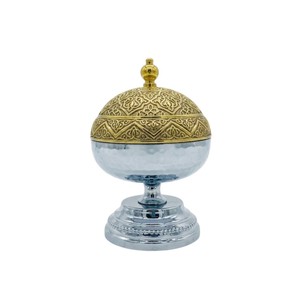 Gold And Silver Arabic Date Bowl Metal Khajoor <b>Pot</b> With <b>Lid</b> For Ramadan & Eid Serving Traditional Middle Eastern Dry Fruit Bowl - Product Image 1