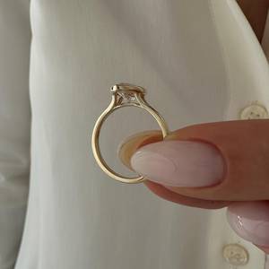 Anillo de compromiso de 2 quilates con diamante marquesa creado en laboratorio, engaste de bisel, tallo dividido, oro de 14k, certificado IGI - Product Image 3