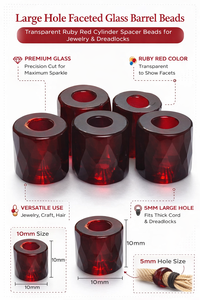 Transparent Red Faceted Glass Cylinder <b>Beads</b> <b>Large</b> Hole Barrel Spacer Box Packed for Boho Jewelry and Accessories - Product Image 6