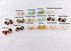 Boucles d'oreilles clous miniatures en argent sterling 925 avec saphir, plaquées or, fil enroulé, pierre précieuse naturelle, bijoux de naissance, vente en gros - Product Image 6