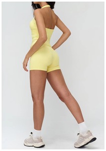 Custom Wholesale High Waist Yoga <b>Shorts</b> & Reversible <b>Sports</b> Bra Set Ribbed Fabric <b>with</b> Custom Thin Straps - Product Image 2