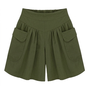Shorts d'été femme M-6XL 2025 coupe trapèze couleur unie taille haute ample jambe large grande taille décontracté grandes poches haute qualité - Product Image 4