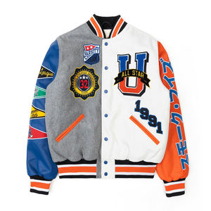 แจ็คเก็ตวาร์ซิตี้ฤดูหนาวแบบใหม่ ปักลายเชนิลล์ แขนหนังผสมขนสัตว์  โลโก้ด้านหน้าแบบกำหนดเอง ขายส่งสำหรับผู้ชาย - Product Image 1