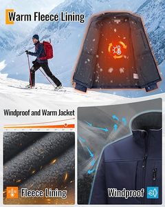 Men's <b>Navy</b> <b>Blue</b> <b>Fleece</b> <b>Jacket</b> Stand Collar Zipper Closure Windproof Casual Autumn Outdoor Wear Regular Fit Polyester Shell - Product Image 2