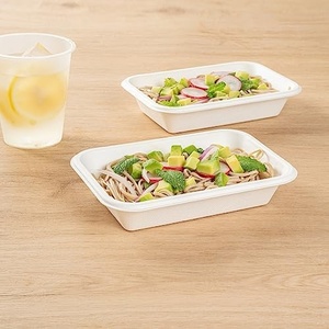 Boîte alimentaire durable en bagasse de canne à sucre 1000 ml, récipient biodégradable pour préparation de repas avec couvercle, formes rectangulaires, pour usage hôtelier et à emporter - Product Image 1