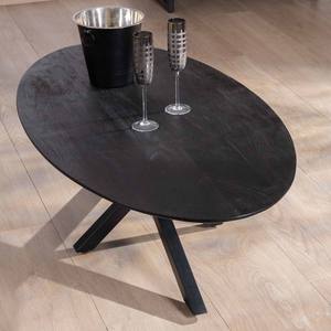 Mesa de centro Vandana Golden Comfort con tablero elíptico de madera maciza de mango arenada y patas metálicas 3D Pisa - Product Image 1