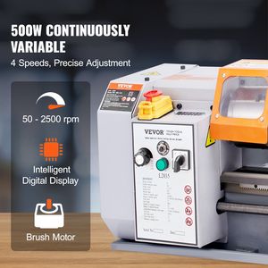 Precision Benchtop <b>Power</b> Metal Lathe Machine 7.87 X 13.78 50-2500 RPM Continuously Variable Speed 600W <b>Brush</b> Metal Metallurgy - Product Image 3