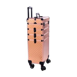 4-in-1 Rose Gold Draw Bar Style Interchangeable Aluminum Rolling Makeup Case Cosmetic Bags & Cases - Product Image 5