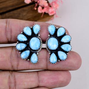 Larimar Sterling <b>Silver</b> <b>Stud</b> <b>Earrings</b> Ocean Blue Gemstone Boho Artisan Jewelry Gift for Her - Product Image 5