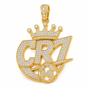 Collar Deportivo de Lujo Personalizado con Colgante de Corona de Fútbol, Oro Amarillo de 18K, Diamante Cultivado en Laboratorio, Número 7, Estilo Iced Out, Venta al Por Mayor - Product Image 1
