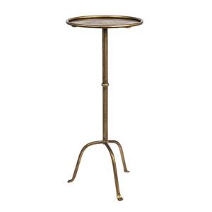 Aurelia Antique Brass Tripod Drink <b>Table</b> | Hand Forged <b>Slim</b> Metal Accent <b>Table</b> with Tray Rim Top - Product Image 1