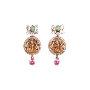 Gajaah 925 Silver Kundan <b>Necklace</b> <b>And</b> <b>Earrings</b> Set With Ruby Enamel Jhumki Pendant Gold Plated Festive Jewellery - Product Image 3
